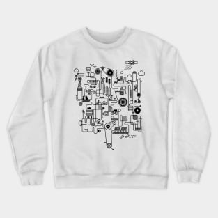 Rube Goldberg Machine Engineering Blueprint Black Crewneck Sweatshirt